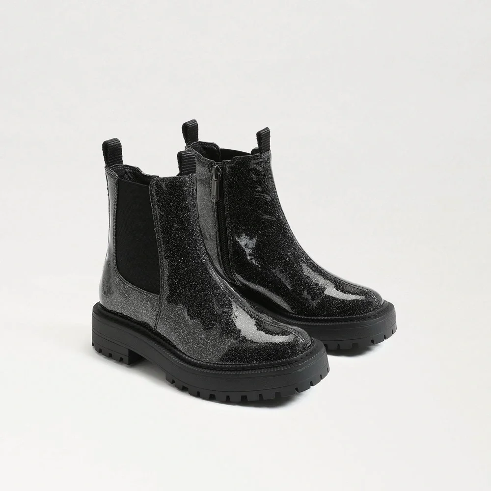 Sam Edelman Black Sparkle Patent Leather Laguna Chelsea Boots Gunmetal size 2